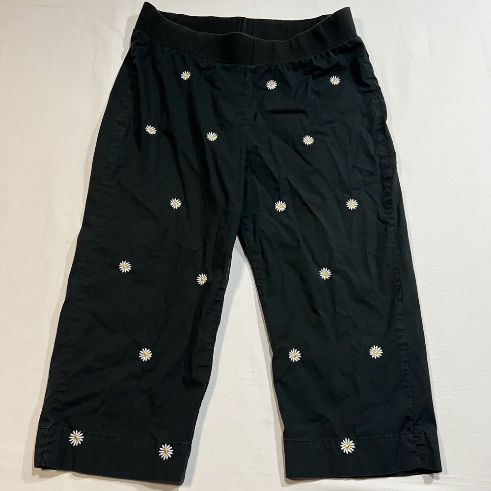 Motherhood Sport Black Daisy Embroidered Capri Pants Maternity Size XL